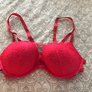 Red strappy bra